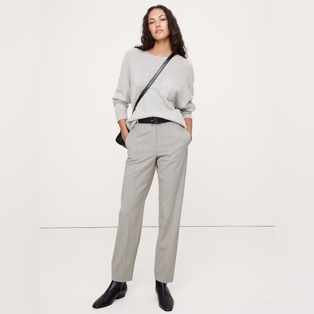 AS IS! NWT! BR Light Gray High-Rise Slim Italian Wool Ankle Pant - 4 LONG 💿